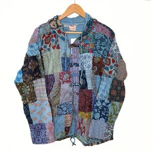 Hippie Forever Handmade Patchwork Hooded Lined Jacket Women SZ OS Fairycore Boho